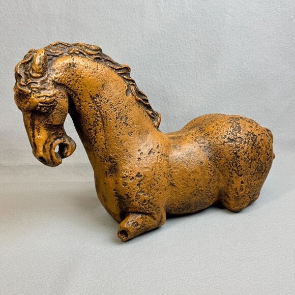 Vintage Rustic Brown Bitossi-Style Sitting Horse Statue Heavy Decor Piece 18" L - Picture 14 of 14